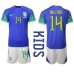 Brasilien Eder Militao #14 Barnkläder Borta matchtröja till baby VM 2022 Kortärmad (+ Korta byxor) Billigt
